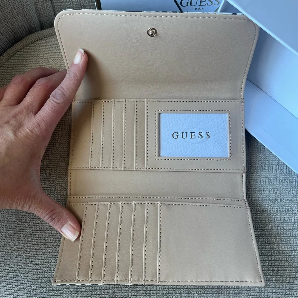 GUESS- “Tinsley” Black and White Leopard Print Women's Wallet
